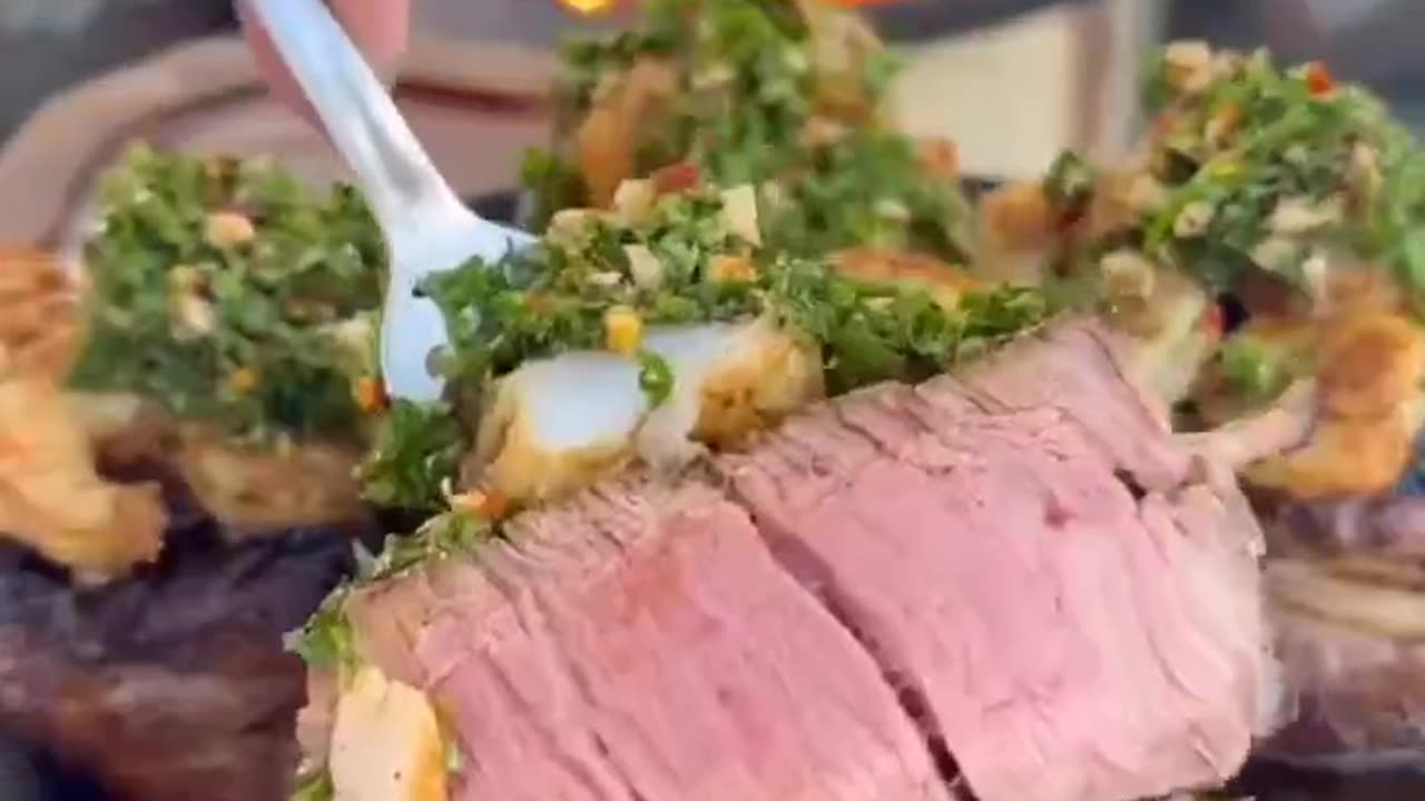 Steak wrapped with beacon and shrimp on top, need to try the fusion recipe sometime