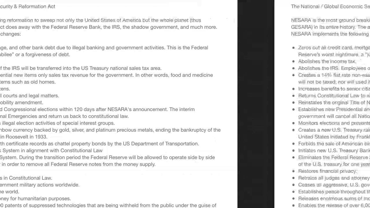 The NATIONAL / GLOABAL ECONOMIC SECURITY & REFORMATION ACT NESARA/GESARA.