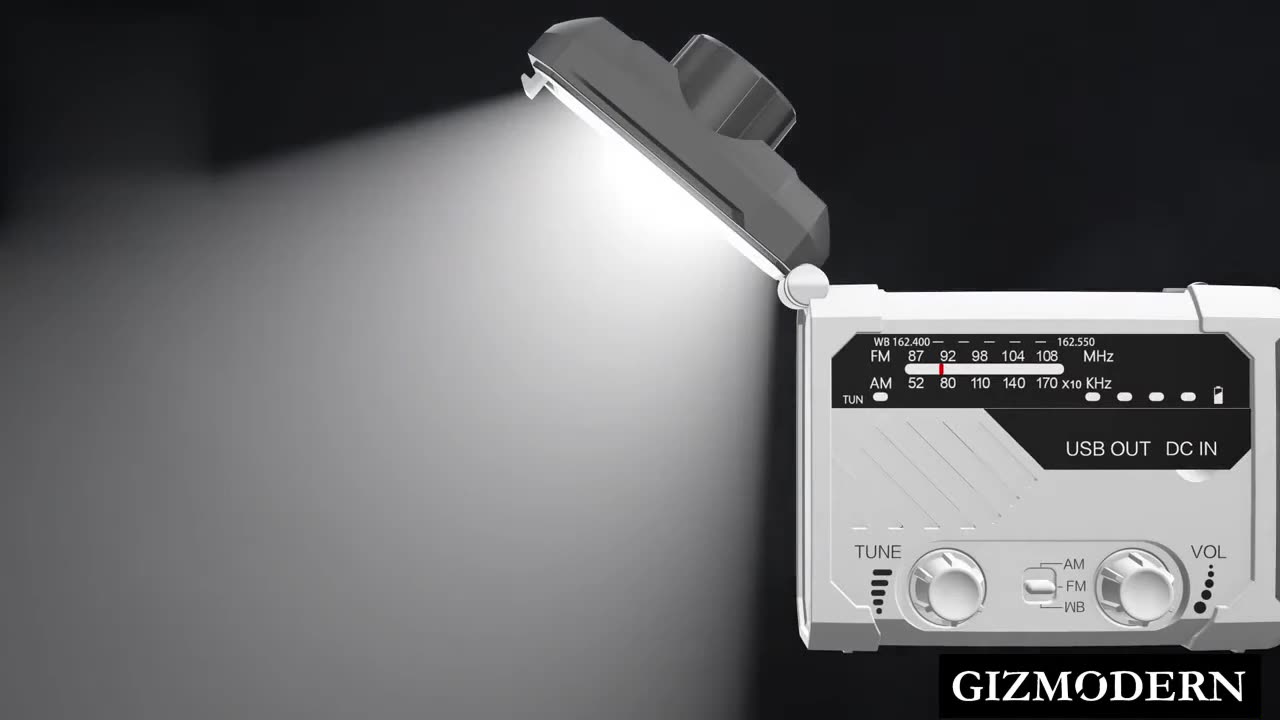 Solar Hand-cranked Flashlight, with LED Lights, Built-in Radio, S.O.S Alarm and 4 Recharging Ways