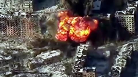 Russians Drop 3000kg Bomb of Ruins of a Highrise Building in Konstantinivka