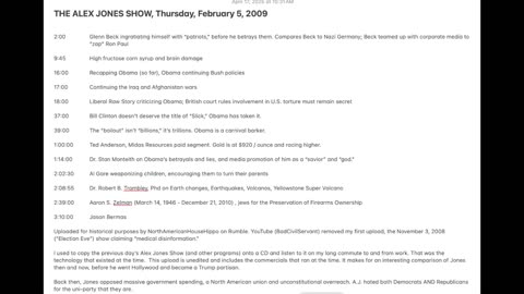 THE ALEX JONES SHOW, Thursday, February 5, 2009