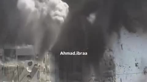 The moment Israeli warplanes bombed Muhanna Tower a high-rise residential building in Tal Al-Hawa neighborhood, Gaza City, earlier today.