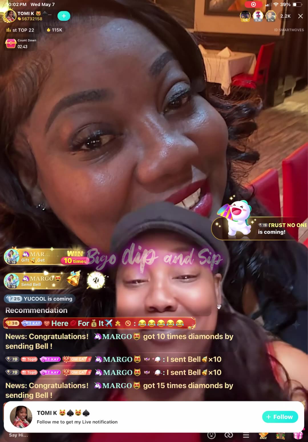 TomiKay covers DollaBill live w/Aunt-talks to MC-the brother n gf 5/7/25 #bigoclipandsip