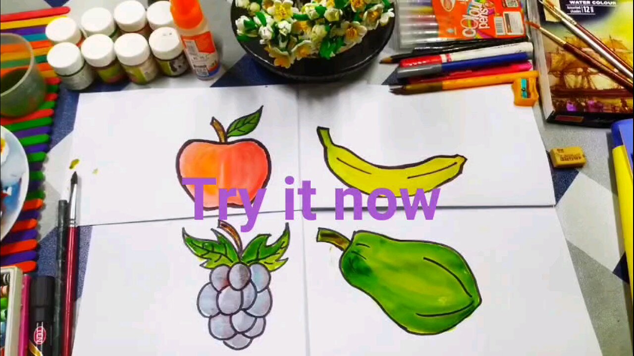 colourful fruits drawing- 🖌️🖍️🖌️🖍️fun & easy art for kids