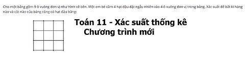 Toán 11: Cho một bảng gồm 9 ô vuông đơn vị như hình vẽ bên. Một em bé cầm 4 hạt đậu đặt ngẫu nhiên