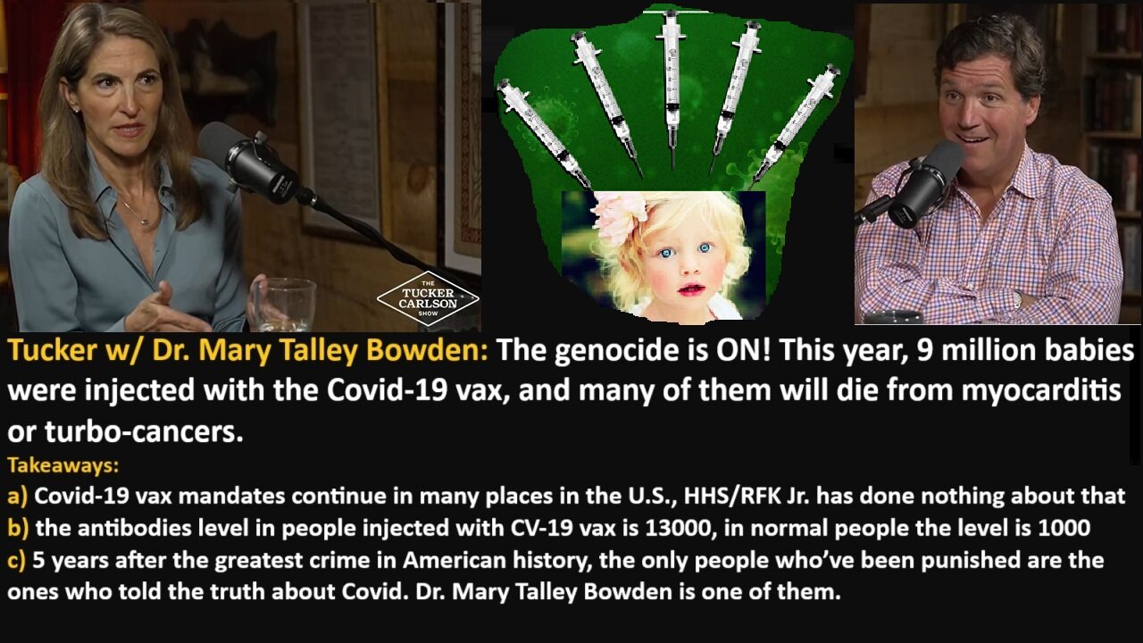 Tucker w/ Dr. Mary Talley Bowden: The genocide is ON! This year, 9 million babies were injected with the Covid-19 vax, and many of them will die from myocarditis or turbo-cancers!