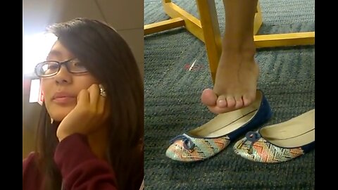 Film 108 - Candid Girl Feet, Cute Asian Nerd shoeplay