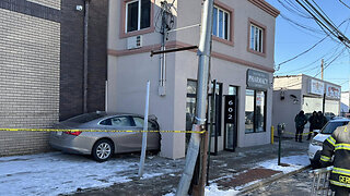 Car Crashes into Building & Takes Out Stairs
