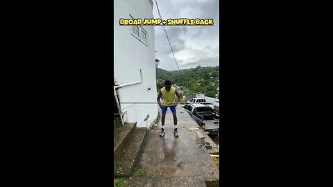 Broad jump + shuffle back