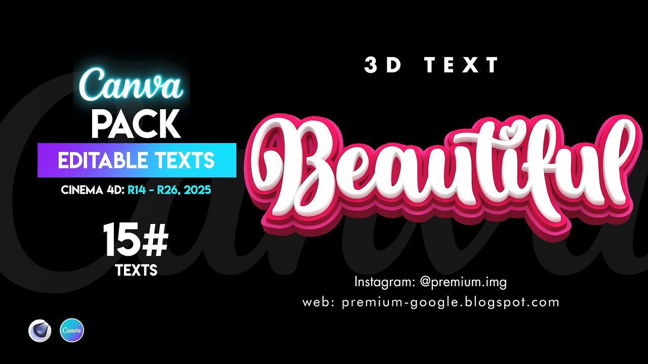 Pack #2 Of Editable Text Cinema 4D R14 - R25, 2025 | Canva