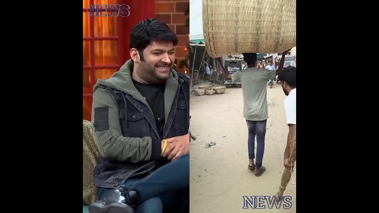 A man hits another person on the buttocks with a broom.