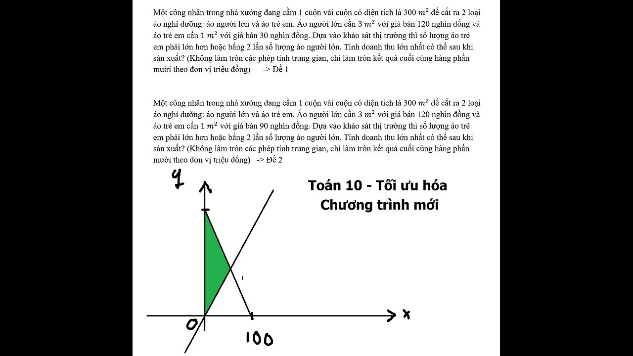 Toán 10: Tối ưu hóa: Một công nhân trong nhà xưởng đang cầm 1 cuộn vải cuộn có diện tích là 300 m^2