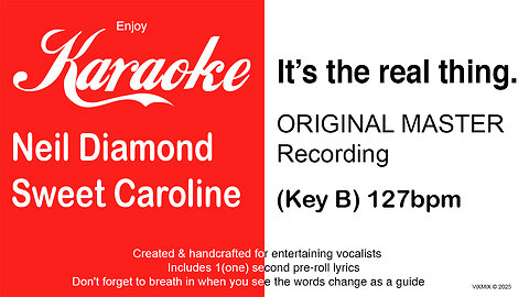 Neil Diamond - Sweet Caroline (Key B) 127bpm (2025) Karaoke