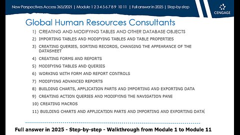 New Perspectives Access SAM Project Module 1 2 3 4 5 6 7 8 9 10 11 Global Human Resources Consultant