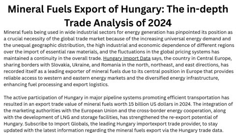 Hungary Mineral Fuels Export 2024 | Global Energy Trade Insights