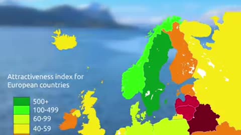 This map shows the countries with the most attractive men and women in Europe.