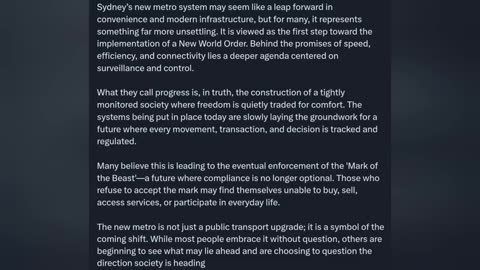 Sydney's new metro - the first step of the ＂New World Order＂ Agenda ⧸ [coming soon near you]