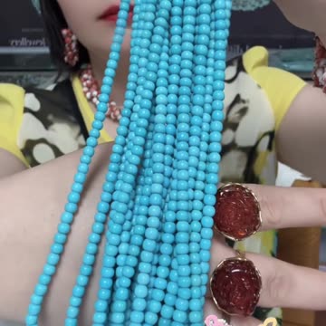 20250807-3 Natural Turquoise Sterling Treatment Round Beads String Green Stars