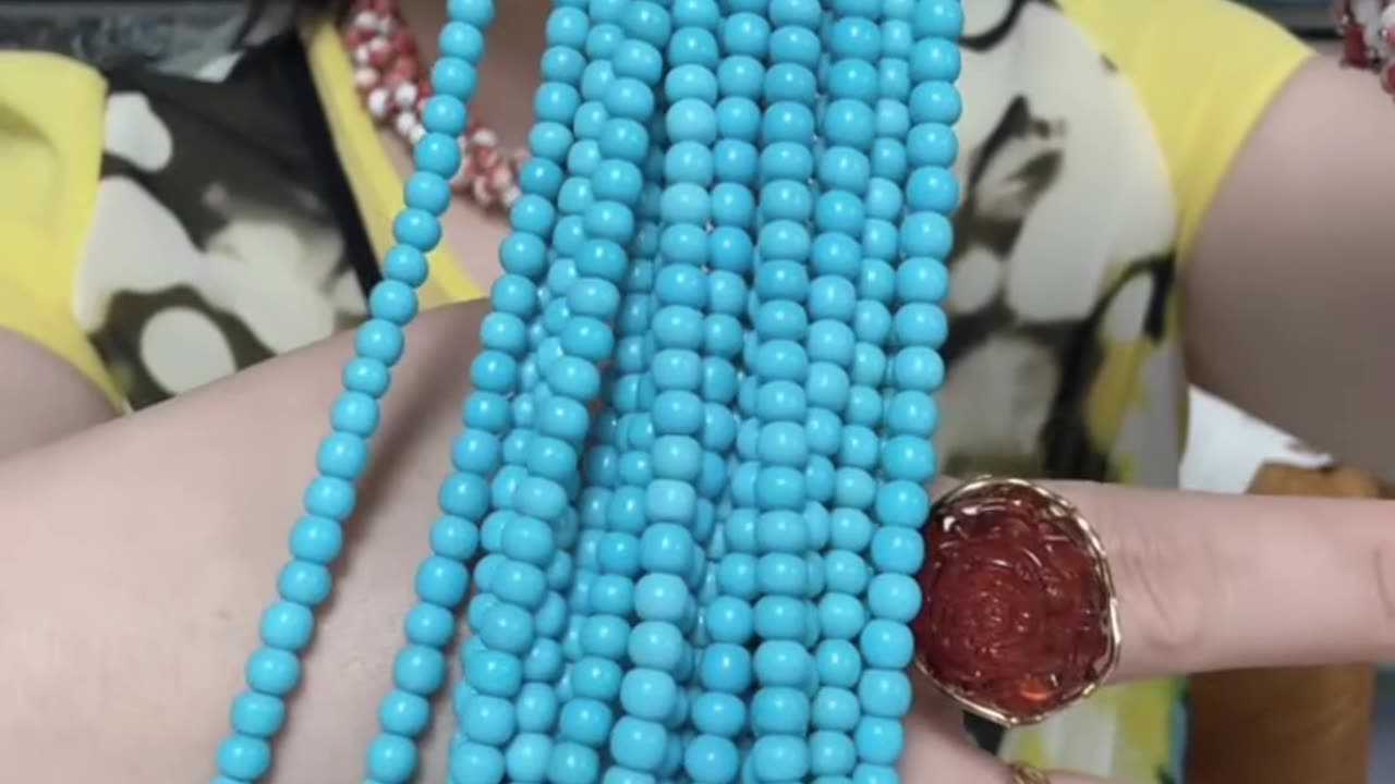 20250807-3 Natural Turquoise Sterling Treatment Round Beads String Green Stars