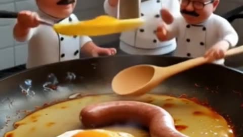 Tiny Chefs Cooking Inside a Giant Frying Pan