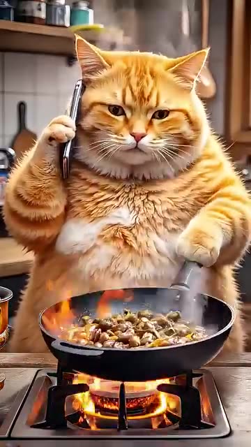 *Title:* "Cat Chef in Action: Cooking with Style and Spice!"