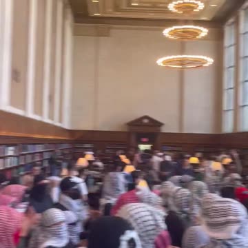 COLUMBIA U - Masked anti-Israel chant 'Free Palestine' in library during finals week