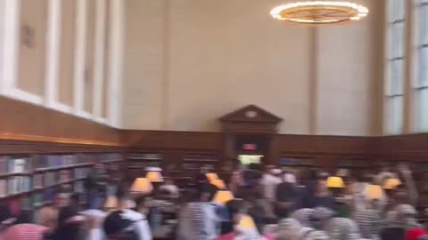 COLUMBIA U - Masked anti-Israel chant 'Free Palestine' in library during finals week