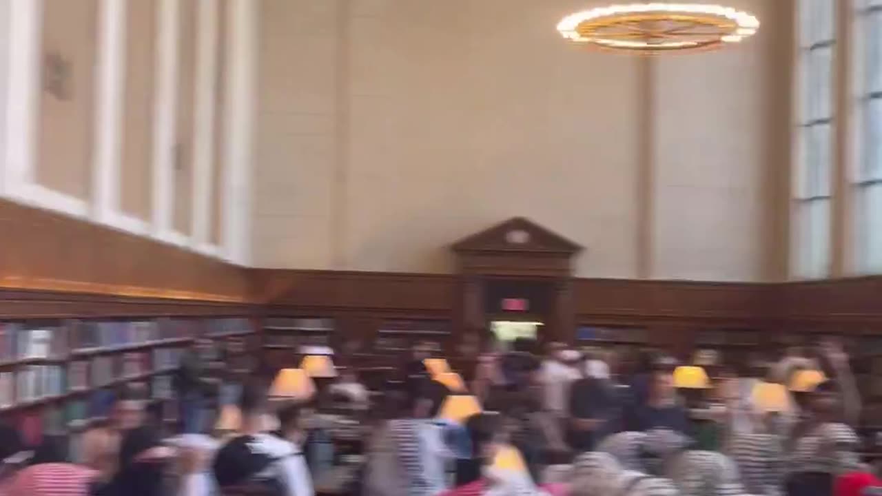COLUMBIA U - Masked anti-Israel chant 'Free Palestine' in library during finals week