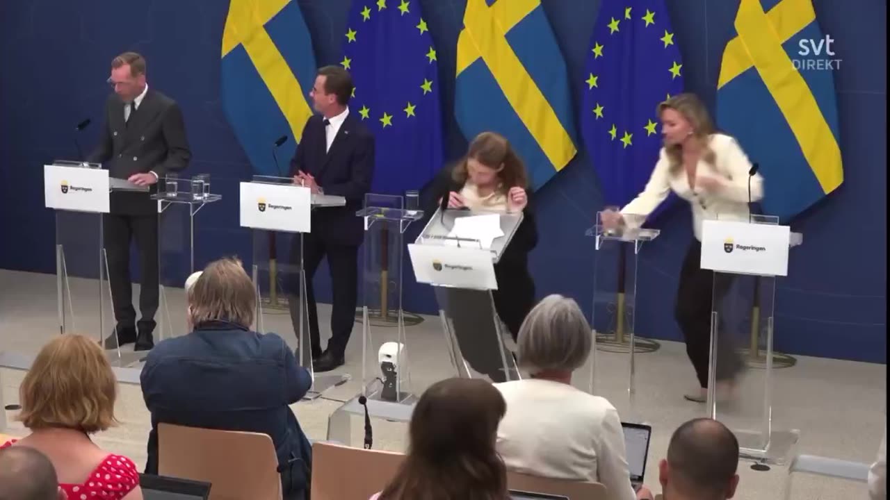 JUST IN: Swedish Health Minister Elisabet Lann collapses during press conference,