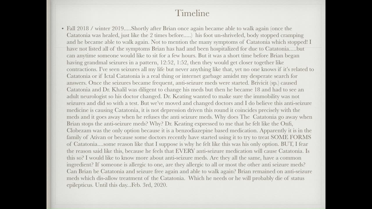 Timeline of Chronic Catatonia In Brian