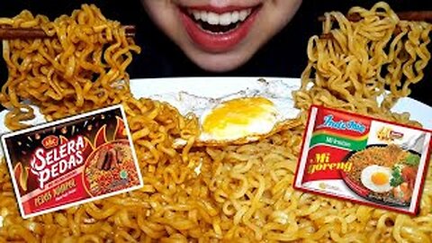 ASMR MUKBANG INDOMIE MI GORENG & MIE SELERA PEDAS NAMPOL ‼️🔥