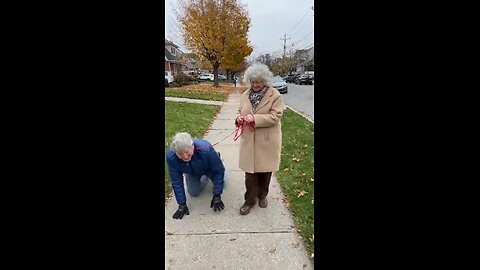 Old grandma walking her husband like a dog, funny!