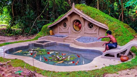 Primitive Hobbit House with Natural Fish Pond | Peaceful Living in the Jungle