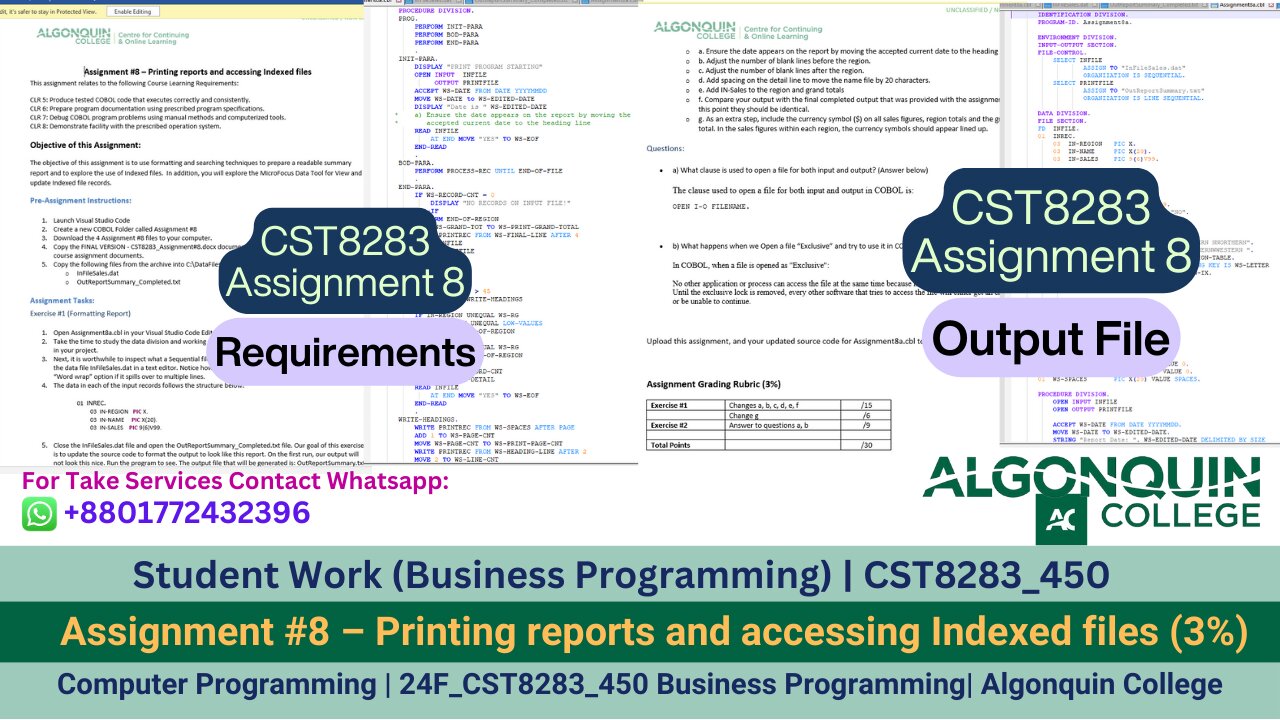 Student Work (Assignment)| 24F_CST8283_450 Business Programming Assignment 8 Work video | Algonquin