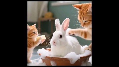 AI cat mother caring baby