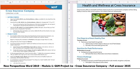 New Perspectives Word 2019 | Module 1: SAM Project 1a | Cress Insurance Company (Full answer 2025)