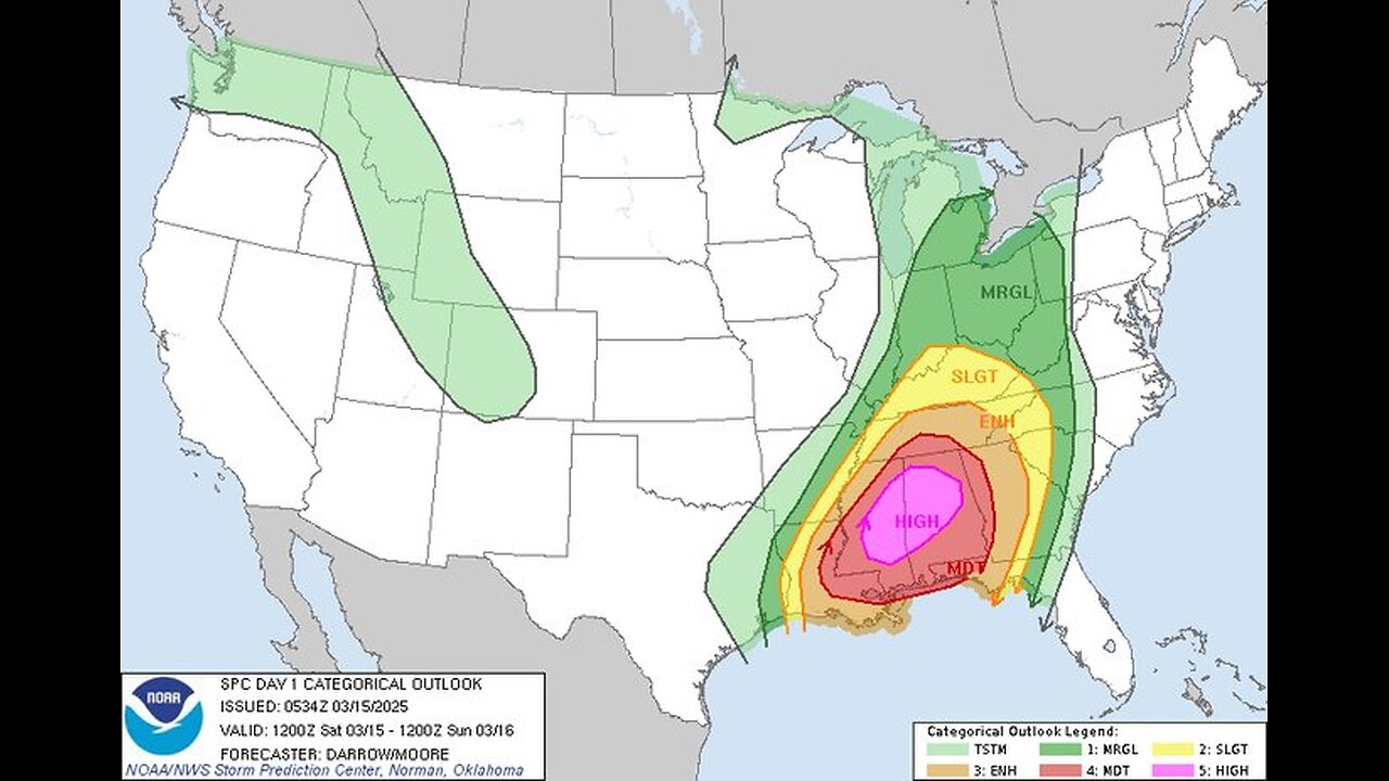 A thunderstorm with a tornado is crossing I-55 in Mississippi just south of