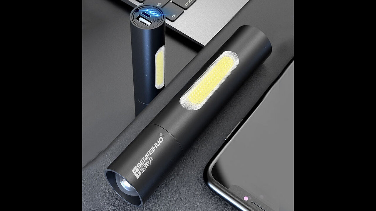 2-in-1 Portable Rechargeable Flashlight & Power Bank, with Varifocal Design, Long Battery Life