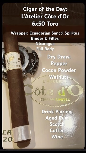 L’Atelier Côte d’Or 6x50 Toro #CigarOfTheDay #CigarReview #Shorts #Short #YTShorts #Review