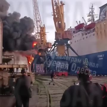 Video from the fire scene in Odesa, where a Turkish vessel is burning. Incidentally,