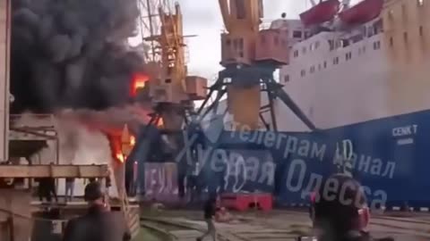 Video from the fire scene in Odesa, where a Turkish vessel is burning. Incidentally,