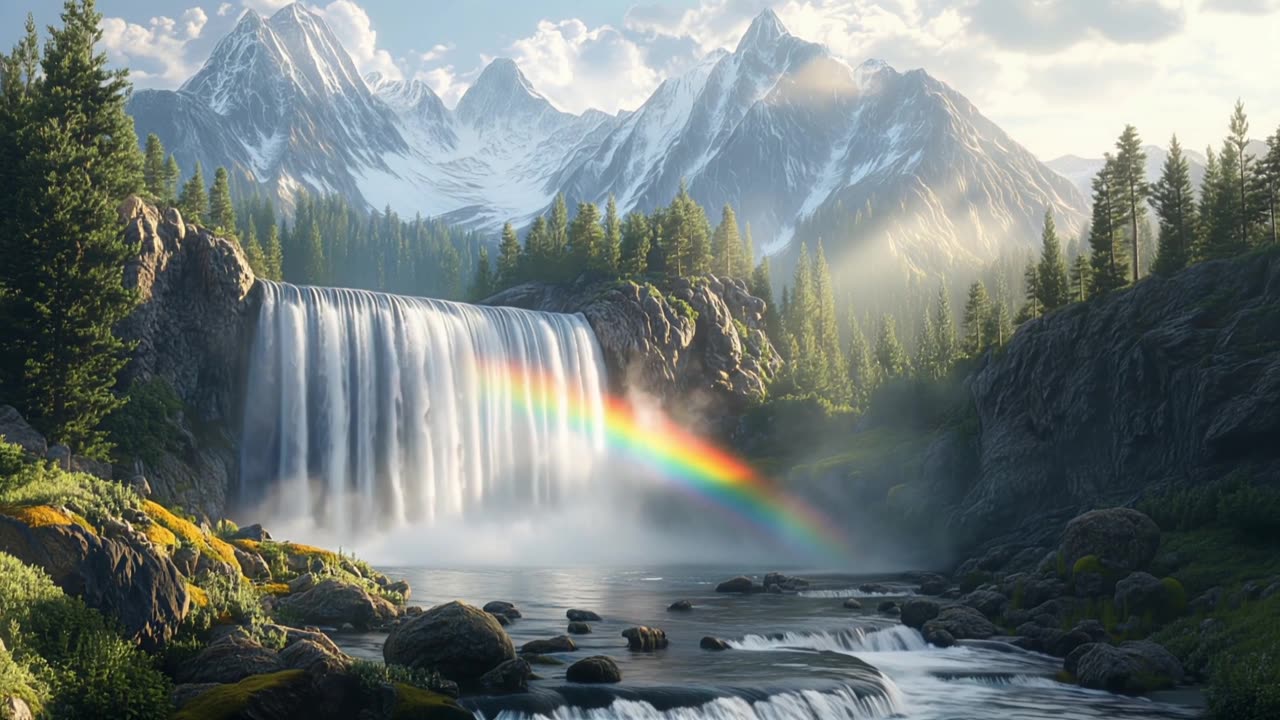 Relaxing Waterfall with Rainbow - 4K Nature Ambience for Sleep, Study, Meditation