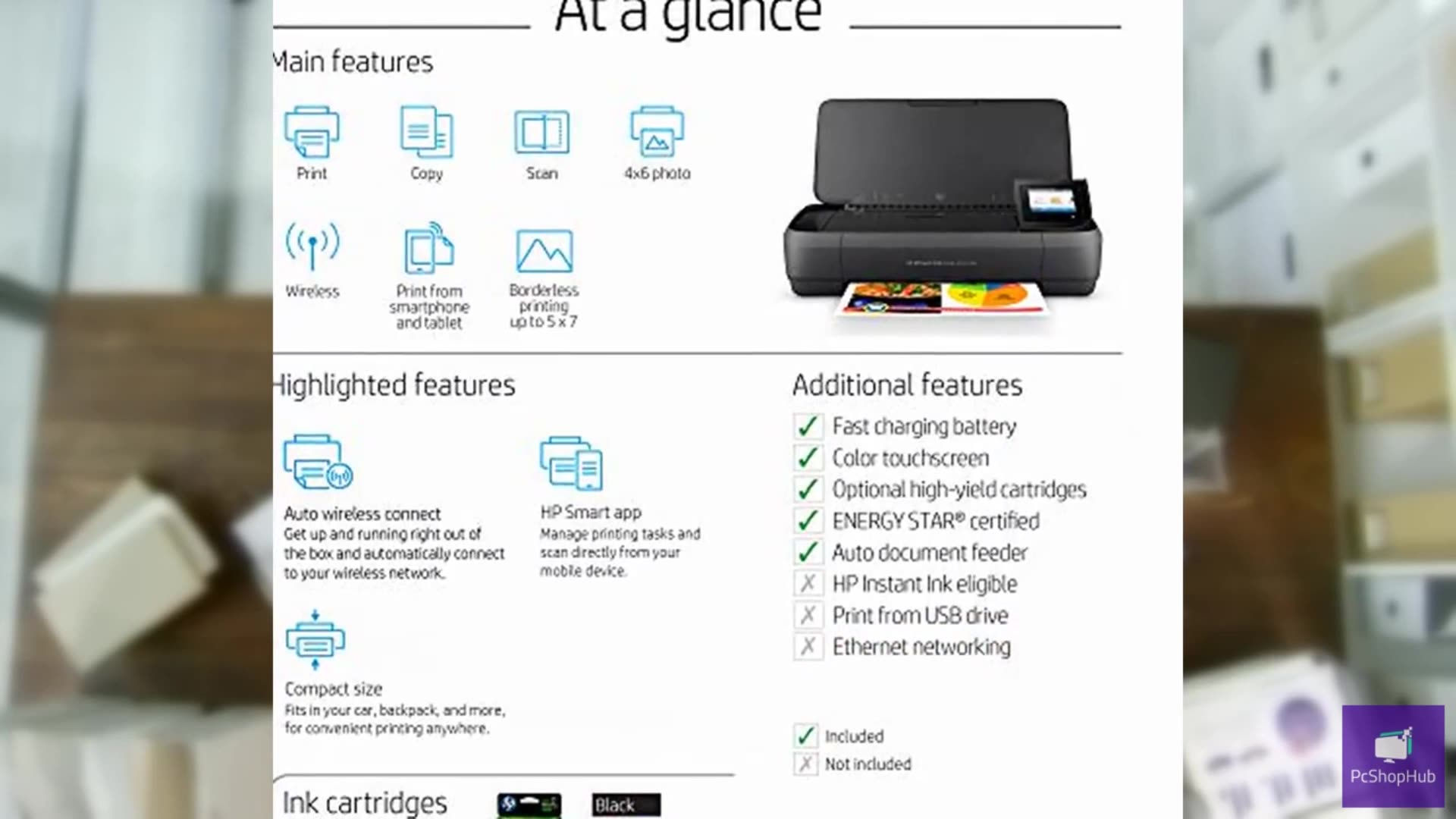 HP OfficeJet 250 All-in-One Portable Printer with Wireless & Mobile Printing, Wo