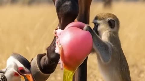 Monkeys help horses remove leg tumors in the wild