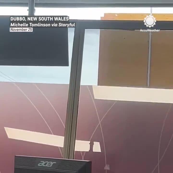 Strong winds hit a government office in Dubbo, New South Wales, smashing window