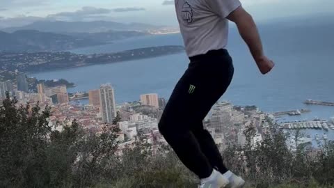 Merab Dvalishvili Almost Falls Off a Hill while Dancing in Monaco