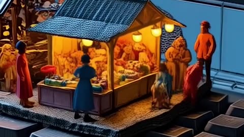 Miniature people house on a keyboard with people standing around it