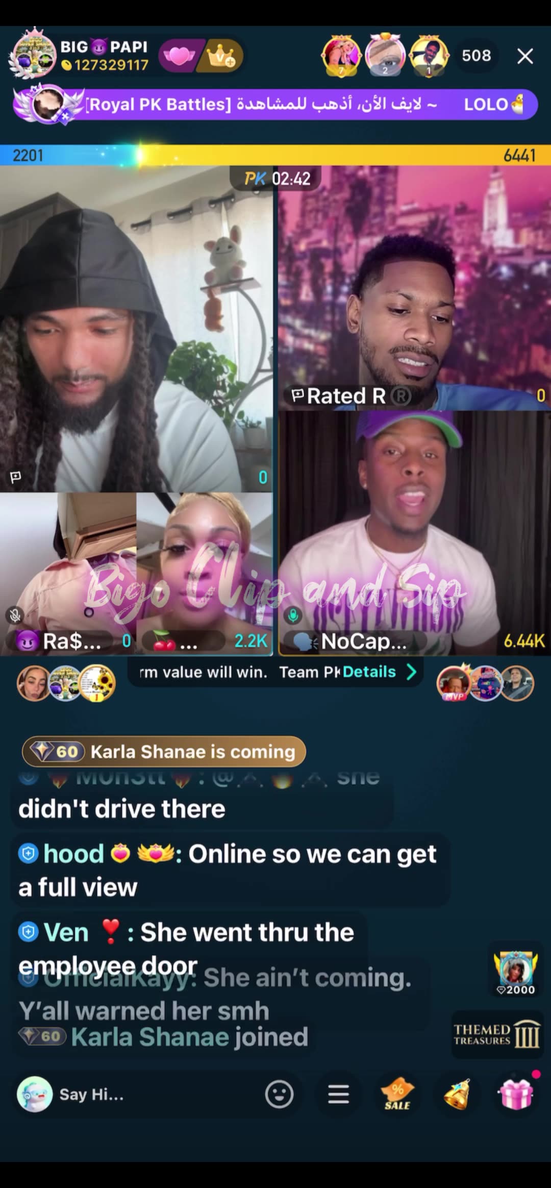 Team PK Papi Rashad RatedR NoCap Lo ft Jazzy Cherry stalking Tomi 8/22/25 #bigoclipandsip