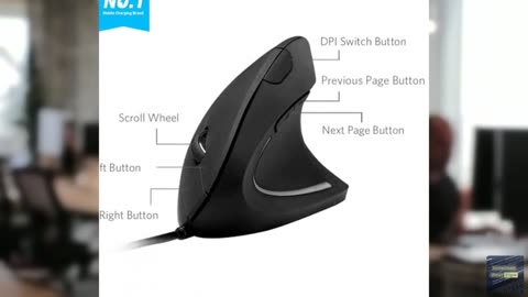 Anker Ergonomic Optical USB Wired Vertical Mouse 1000/1600 DPI, 5 Buttons CE100