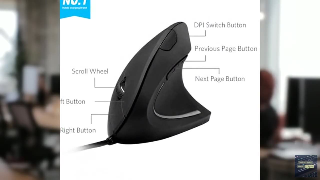 Anker Ergonomic Optical USB Wired Vertical Mouse 1000/1600 DPI, 5 Buttons CE100